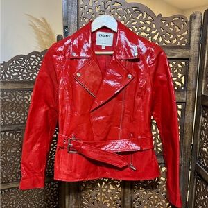 L'AGENCE Red Patent Leather Moto Jacket